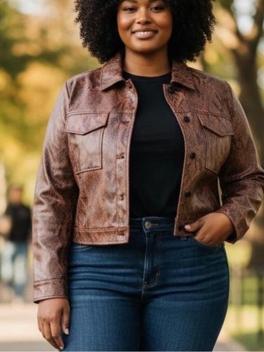 NWT Eloquii Plus Cropped Snakeskin Faux Leather Jacket Women's 14 Brown Mob Wife